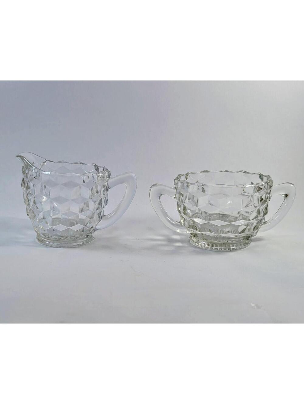 Jeannette Glass Clear Fostoria Cubist Creamer & Sugar Bowl Set